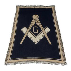Masonic Symbolic Blanket 70" X 49" Pure Country Weavers Navy & Beige 100% Cotton